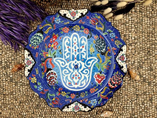 Ayennur Turkish Handmade Hamsa Decorative Ceramic Platter Serving Dish Food Safe or for wall Hanging Decor 9.85''(25cm) - Image 3