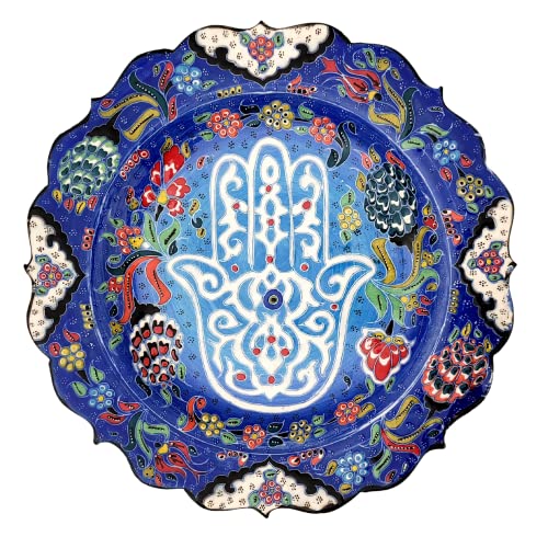 Ayennur Turkish Handmade Hamsa Decorative Ceramic Platter Serving Dish Food Safe or for wall Hanging Decor 9.85''(25cm) - Image 1