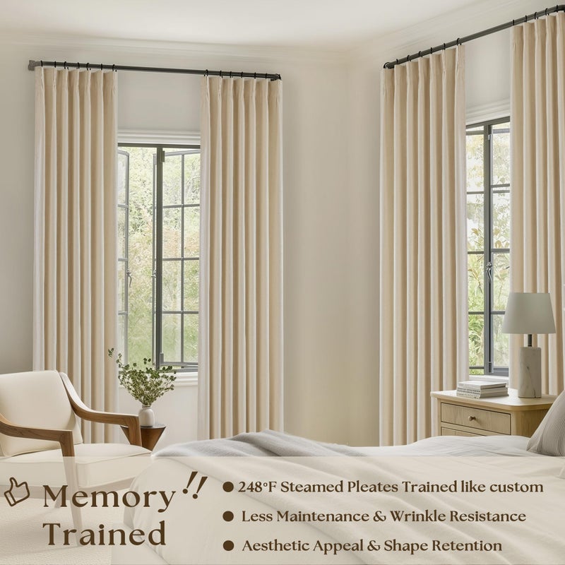 TWODRAPES Beige Sand 63 Inch Length Blackout Linen Curtains Pinch Pleated Curtains Drapes Back Tab Farmhouse 100% Black Out Short Room Darkening Pinch Pleat Drapes with Hooks Rings for Small Window Bedroom - Image 2