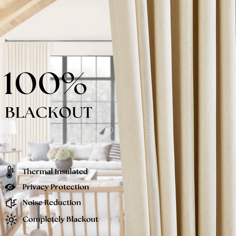 TWODRAPES Beige Sand 63 Inch Length Blackout Linen Curtains Pinch Pleated Curtains Drapes Back Tab Farmhouse 100% Black Out Short Room Darkening Pinch Pleat Drapes with Hooks Rings for Small Window Bedroom - Image 3