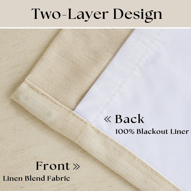 TWODRAPES Beige Sand 63 Inch Length Blackout Linen Curtains Pinch Pleated Curtains Drapes Back Tab Farmhouse 100% Black Out Short Room Darkening Pinch Pleat Drapes with Hooks Rings for Small Window Bedroom - Image 4