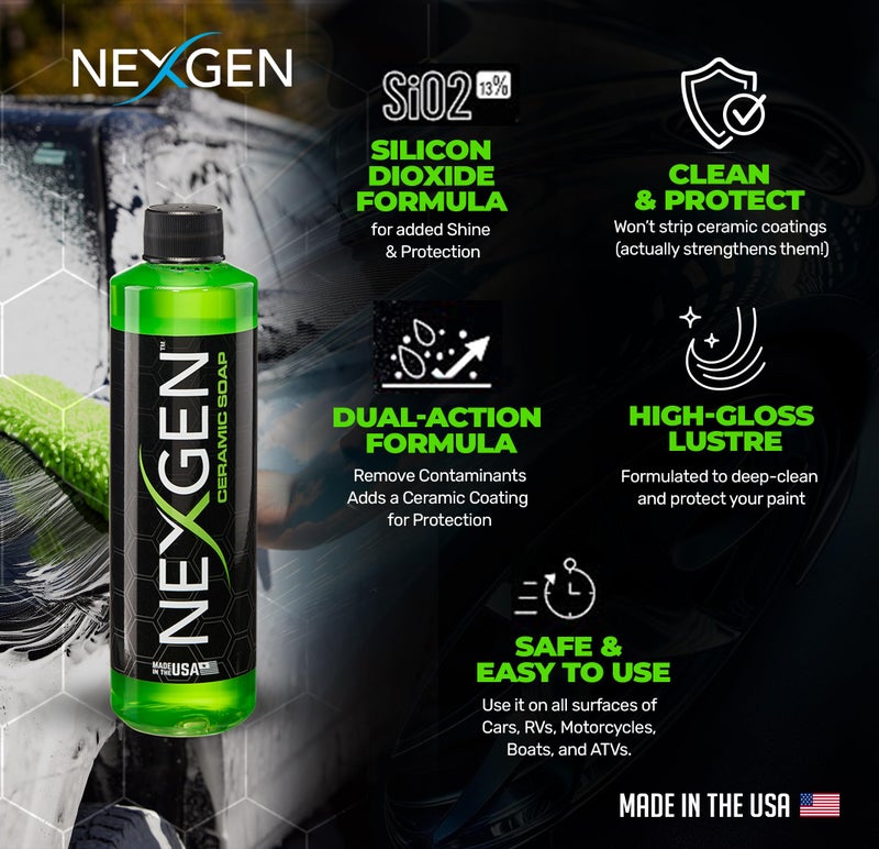 Nexgen Premium Ceramic Soap (16oz) - Dual-Action Formula Car Wash Soap with SiO2 for Cleaning & Protection - Hydrophobic Water-Beading`- Car Cleaning Supplies - Safe for Paint, Glass, Chrome & More - Image 2