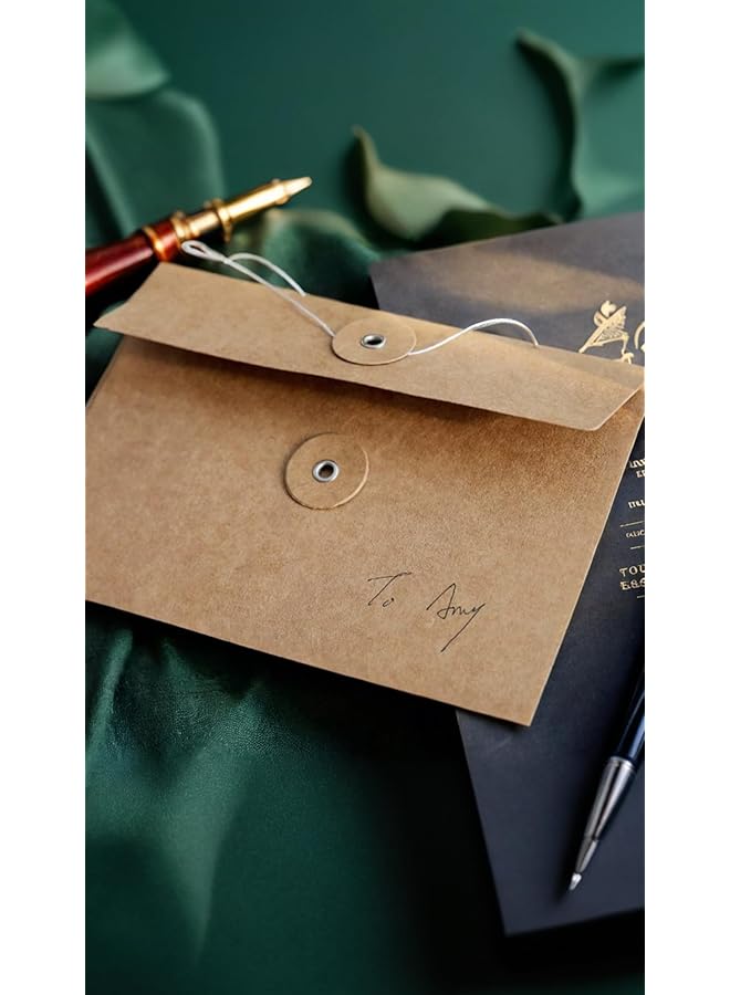 erorex 10 Pcs Kraft Paper Envelopes With Button And String Closure Vintage Pockets For Mail Postcards Bills Invitations Brown 6.7X4.5 Inch  - Image 5