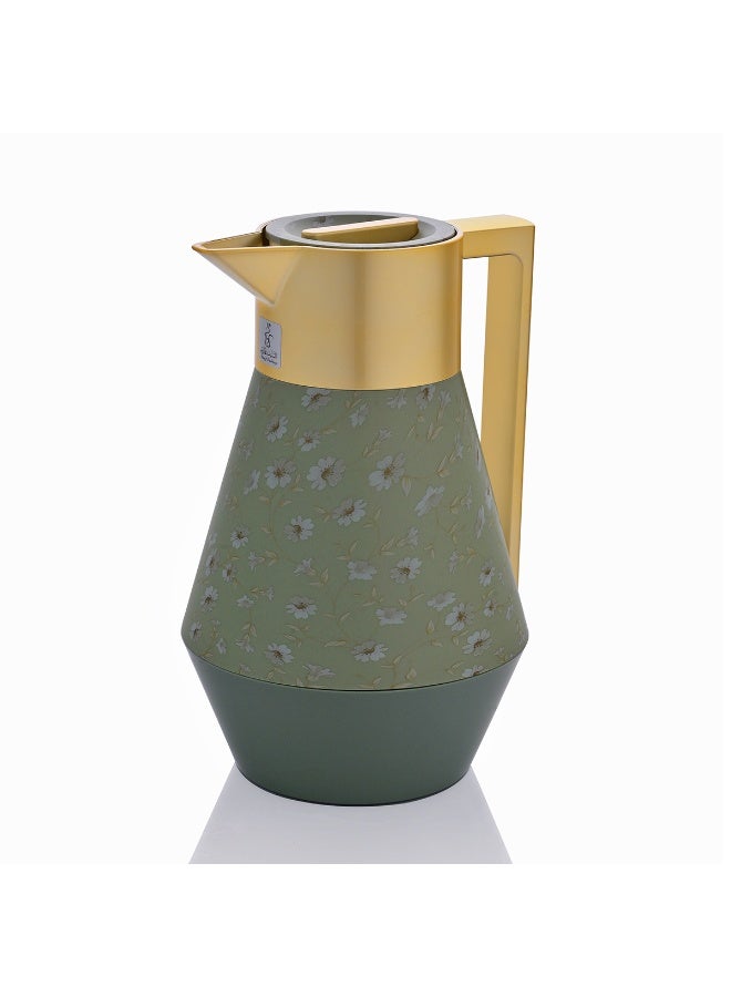 ترمس ليديا برو لايت جرين مع نقش يدوي باللون الذهبي الوردي، سعة 1 لتر