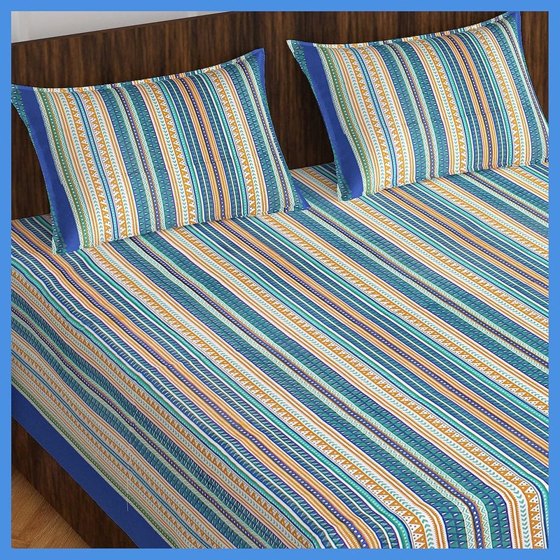 Meejoya Cotton Rajasthani Jaipuri Traditional King Size Double Bed Bedsheet with 2 Pillow Covers Jaipuri_165