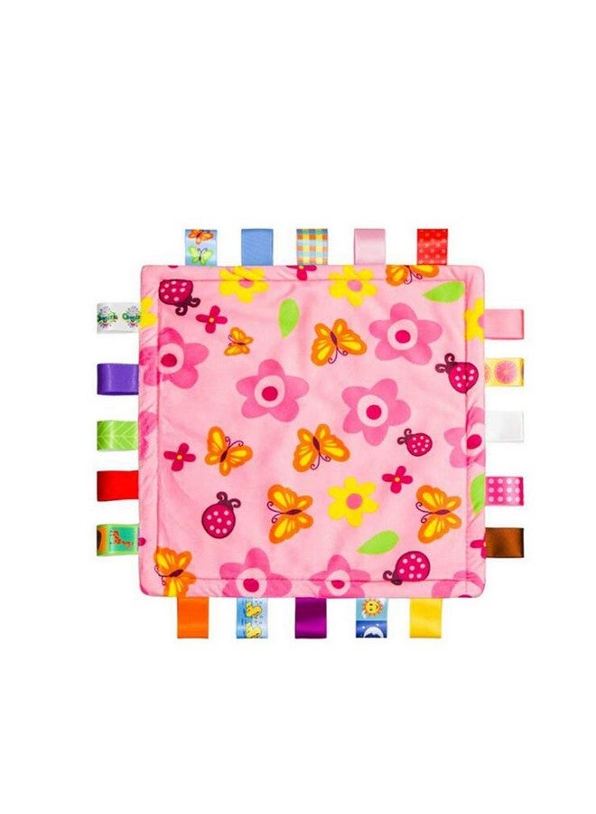 G-Tree Pink Flower Tag Comforter Security Blankets with Colorful Tags Infants Toddlers Soft Plush Taggie Blanket Newborn Baby Girl Gift - Image 2