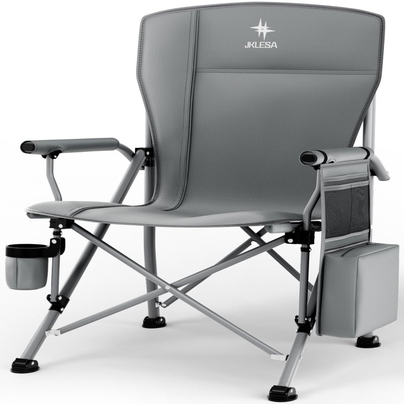 JKLESA XL Premium Camping Chair - 400lb Capacity, Oversized 23.7" Wide Seat, Heavy Duty 600D Oxford Fabric, Padded Camping Chair Portable for Outdoor, Beach, Tailgate Parties Solid Slate - Image 1