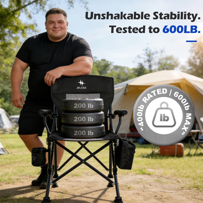JKLESA XL Premium Camping Chair - 400lb Capacity, Oversized 23.7" Wide Seat, Heavy Duty 600D Oxford Fabric, Padded Camping Chair Portable for Outdoor, Beach, Tailgate Parties Solid Slate - Image 2
