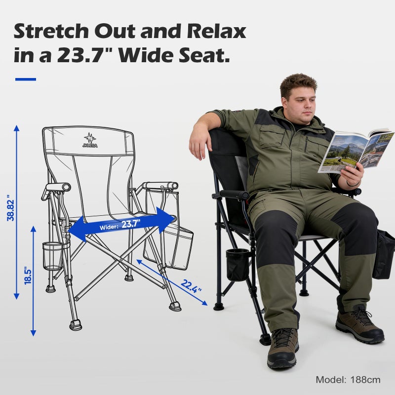 JKLESA XL Premium Camping Chair - 400lb Capacity, Oversized 23.7" Wide Seat, Heavy Duty 600D Oxford Fabric, Padded Camping Chair Portable for Outdoor, Beach, Tailgate Parties Solid Slate - Image 4