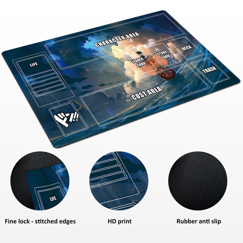 Extalas Playmat for One Piece Card Game (24x14 Inches): with Non-Slip Rubber, Zones Design, a Professional Storage Bag Included, Plus a Limited-Time Gift of a Set of 20 Damage Counters (Wave Boat) - Image 3