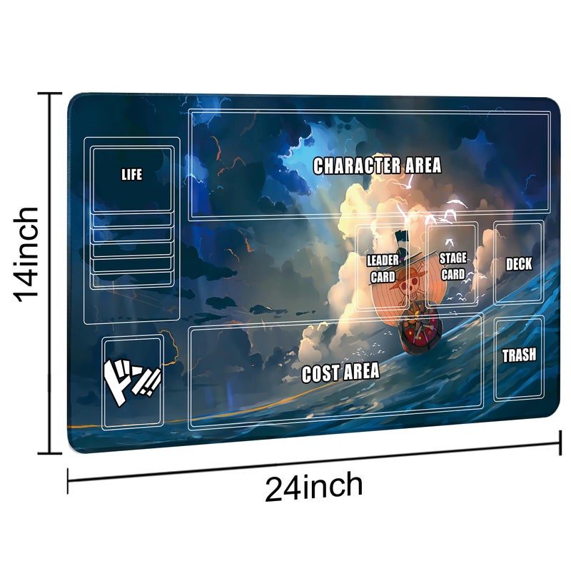 Extalas Playmat for One Piece Card Game (24x14 Inches): with Non-Slip Rubber, Zones Design, a Professional Storage Bag Included, Plus a Limited-Time Gift of a Set of 20 Damage Counters (Wave Boat) - Image 2