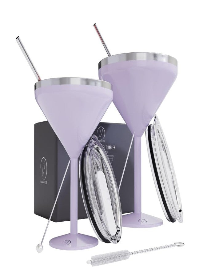vaanshie 8 oz. Vacuum Sealed Martini Glass [Lilac/Set of 2] - Stainless Steel Martini Glass, Insulated Tumbler with Straws, Olive Pins, Straw Cleaner, Insulated Glass for Mother's Day Gift - Image 1
