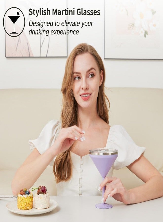 vaanshie 8 oz. Vacuum Sealed Martini Glass [Lilac/Set of 2] - Stainless Steel Martini Glass, Insulated Tumbler with Straws, Olive Pins, Straw Cleaner, Insulated Glass for Mother's Day Gift - Image 2