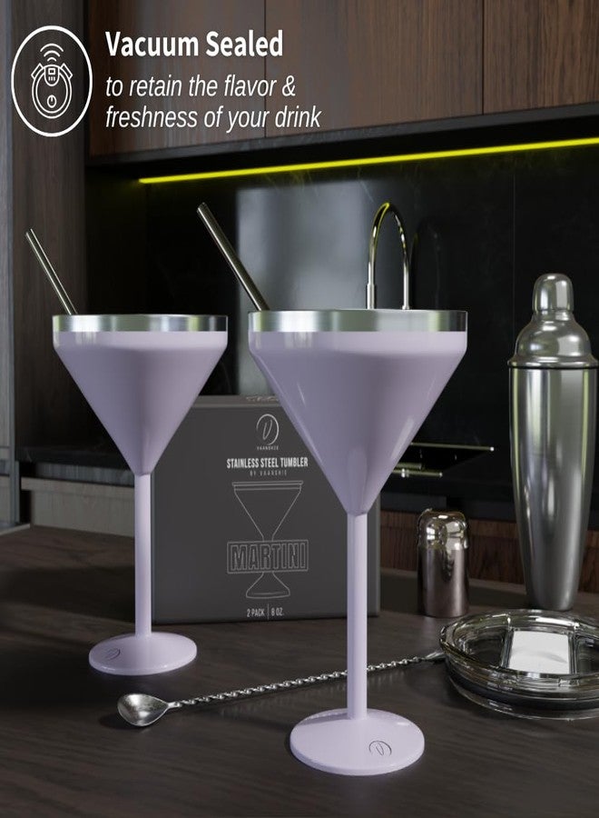 vaanshie 8 oz. Vacuum Sealed Martini Glass [Lilac/Set of 2] - Stainless Steel Martini Glass, Insulated Tumbler with Straws, Olive Pins, Straw Cleaner, Insulated Glass for Mother's Day Gift - Image 5