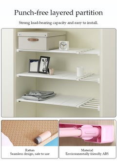 DUNISO Separator Shelf, Wardrobe Nail-Free Retractable Storage Partitions, Kitchen Partitions, Dormitory Cabinet Layered Racks, Bathroom Storage Rack Tension Racks, Expandable Closet Racks, Adjustable, Suitable For Wardrobes, Cabinets, Cupboards (24 cm, 38-55 cm)  - Image 4