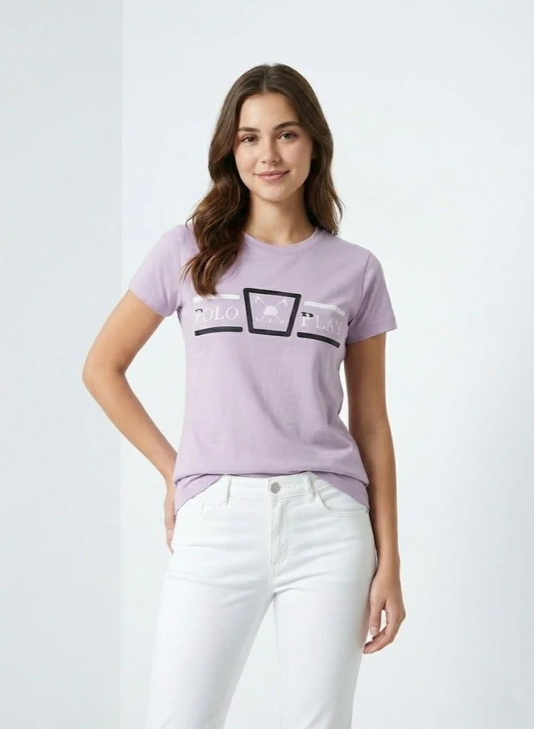 لعب البولو تيشيرت بناتي برسومات - ليلك