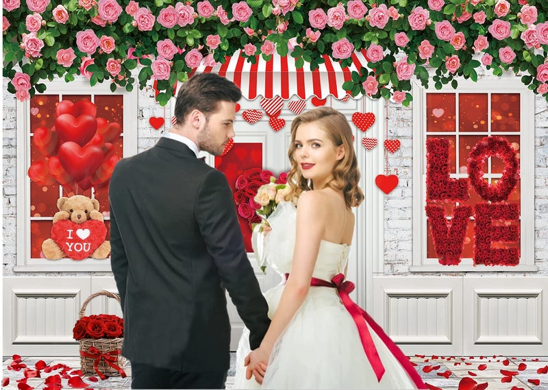 CHAIYA 7X5ft Valentine's Day Photography Backdrop Mother's Day Store Flower Love Heart Background Wedding Bridal Shower Party Decor Banner Valentine's Day Party Decoration - Image 3