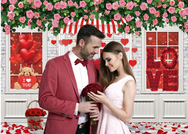 CHAIYA 7X5ft Valentine's Day Photography Backdrop Mother's Day Store Flower Love Heart Background Wedding Bridal Shower Party Decor Banner Valentine's Day Party Decoration - Image 2