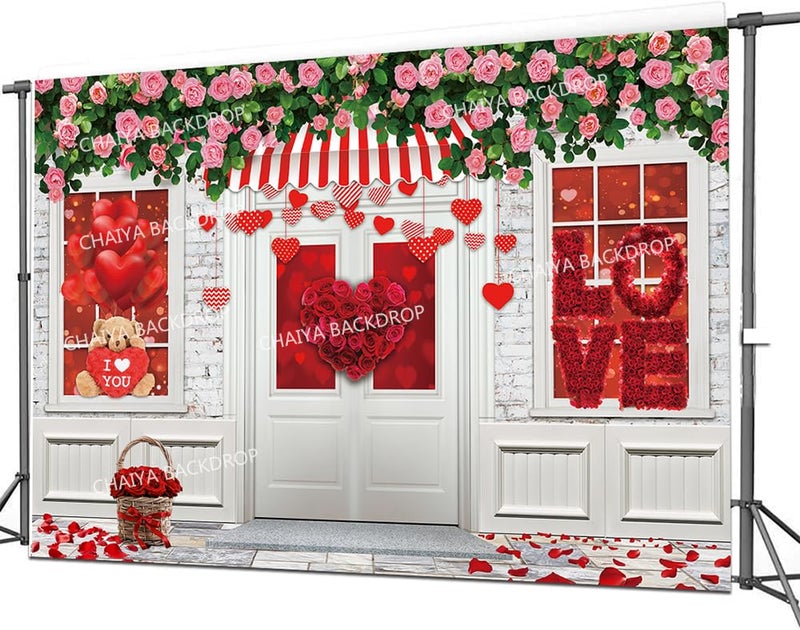 CHAIYA 7X5ft Valentine's Day Photography Backdrop Mother's Day Store Flower Love Heart Background Wedding Bridal Shower Party Decor Banner Valentine's Day Party Decoration - Image 5