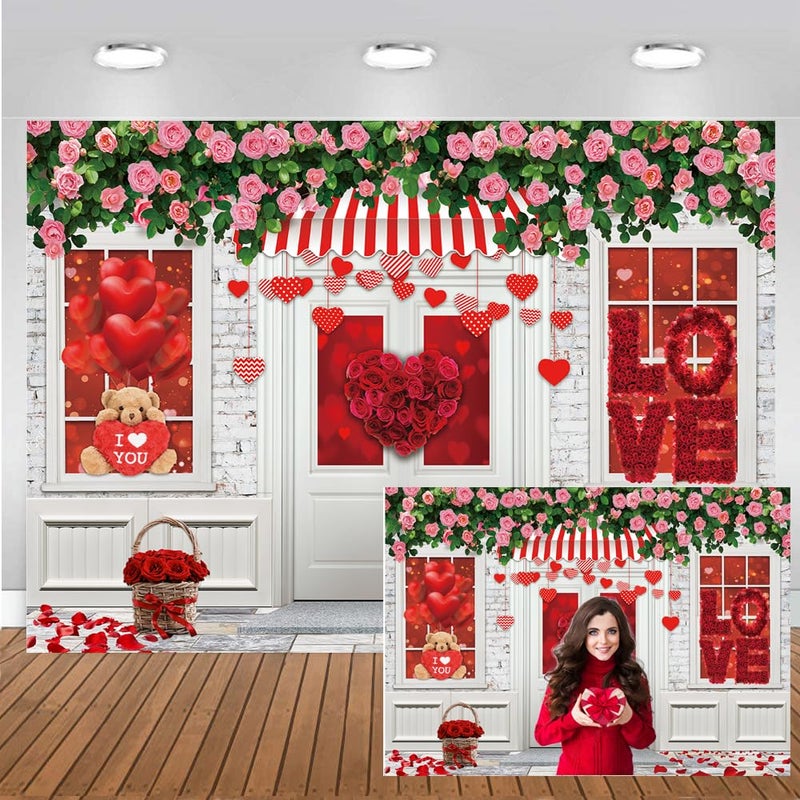 CHAIYA 7X5ft Valentine's Day Photography Backdrop Mother's Day Store Flower Love Heart Background Wedding Bridal Shower Party Decor Banner Valentine's Day Party Decoration - Image 1