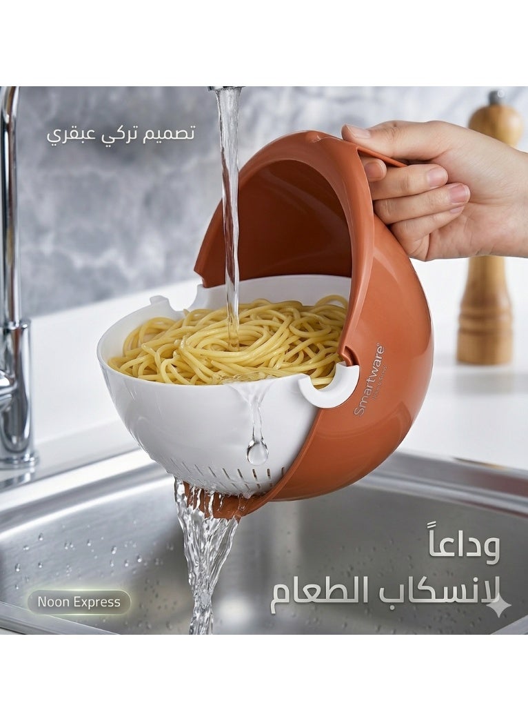 Smartware Rotta 2-in-1 Rotating Strainer & Colander Bowl - Tierra (Terracotta) Color - Zero Waste Design to Prevent Spillages - Premium Turkish Quality - Image 2
