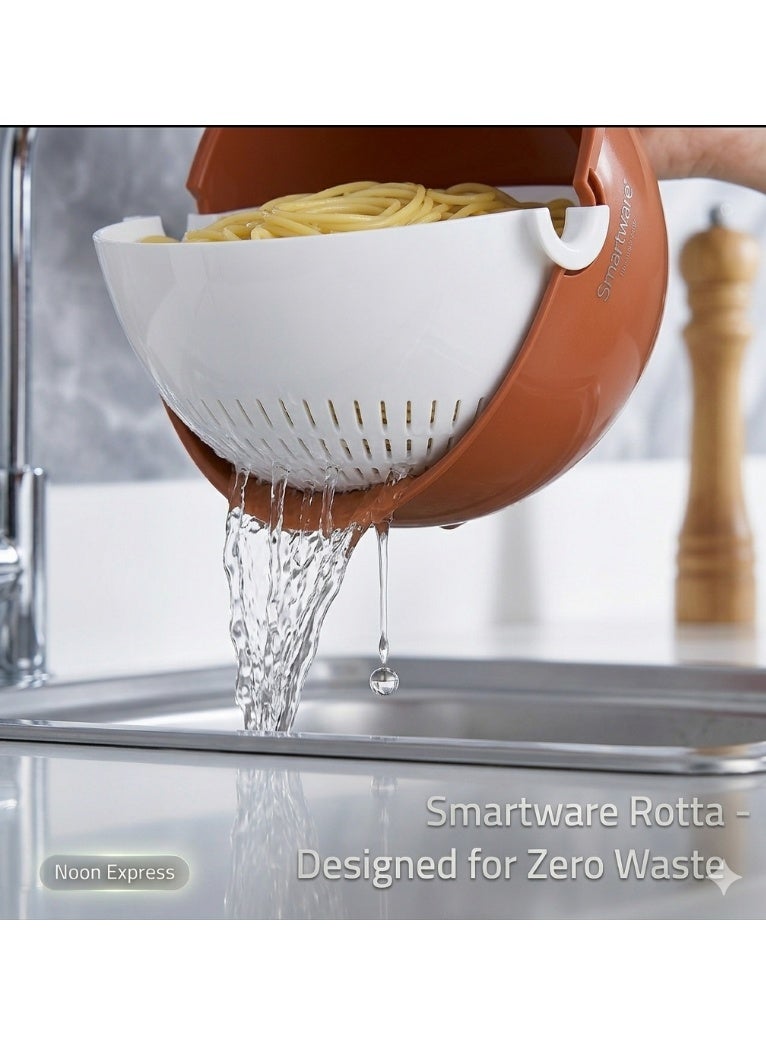 Smartware Rotta 2-in-1 Rotating Strainer & Colander Bowl - Tierra (Terracotta) Color - Zero Waste Design to Prevent Spillages - Premium Turkish Quality - Image 3