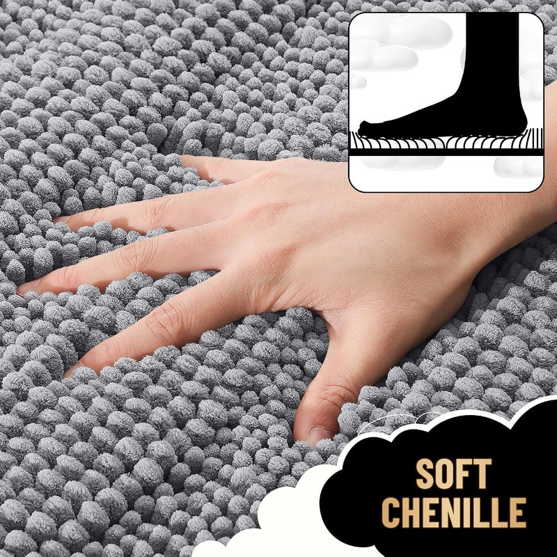 OLANLY Thick Chenille Bathroom Rug 30x20, Striped Bath Mat, Grey - Ultra Absorbent, Non-Slip Rubber Backing, Machine Washable, Soft & Fluffy for Bathroom Floor, Tub, Shower, Home Decor - Image 3