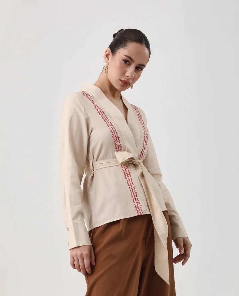 Rareism Women's Typography Wrap Top