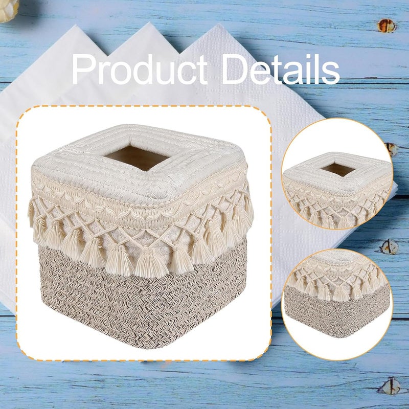 predolo Tissue Box Cover Hand Woven Tissue Box Holder Napkin Dispenser Modern Stylish Tissue Organizer Premium Rope Jute Suitable for Office Home Vanity, Style D - Image 2