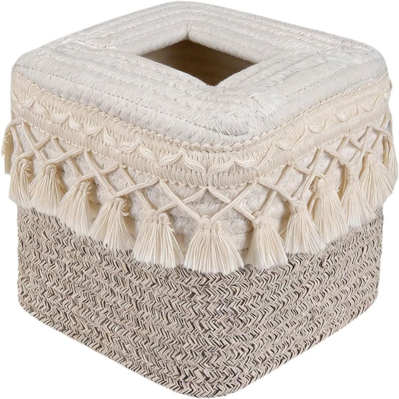 predolo Tissue Box Cover Hand Woven Tissue Box Holder Napkin Dispenser Modern Stylish Tissue Organizer Premium Rope Jute Suitable for Office Home Vanity, Style D - Image 5