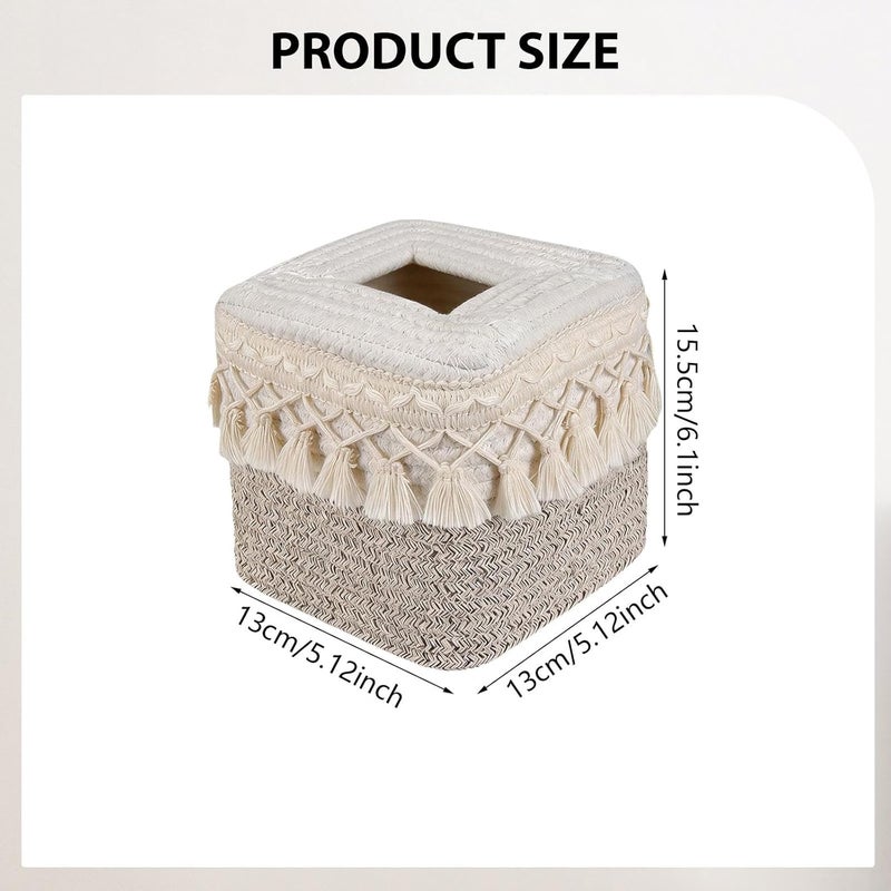 predolo Tissue Box Cover Hand Woven Tissue Box Holder Napkin Dispenser Modern Stylish Tissue Organizer Premium Rope Jute Suitable for Office Home Vanity, Style D - Image 3