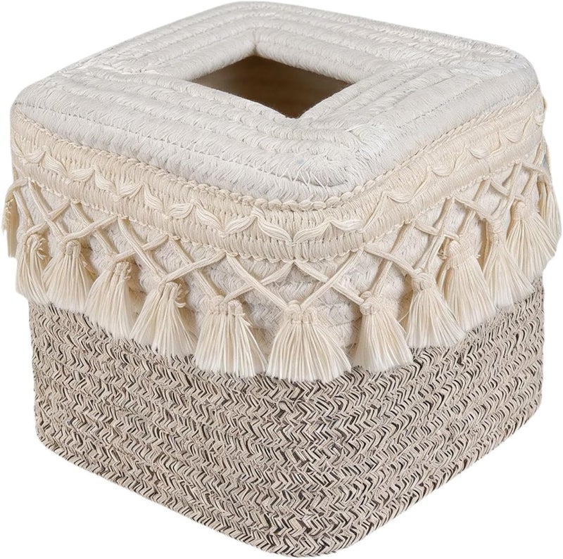 predolo Tissue Box Cover Hand Woven Tissue Box Holder Napkin Dispenser Modern Stylish Tissue Organizer Premium Rope Jute Suitable for Office Home Vanity, Style D - Image 1