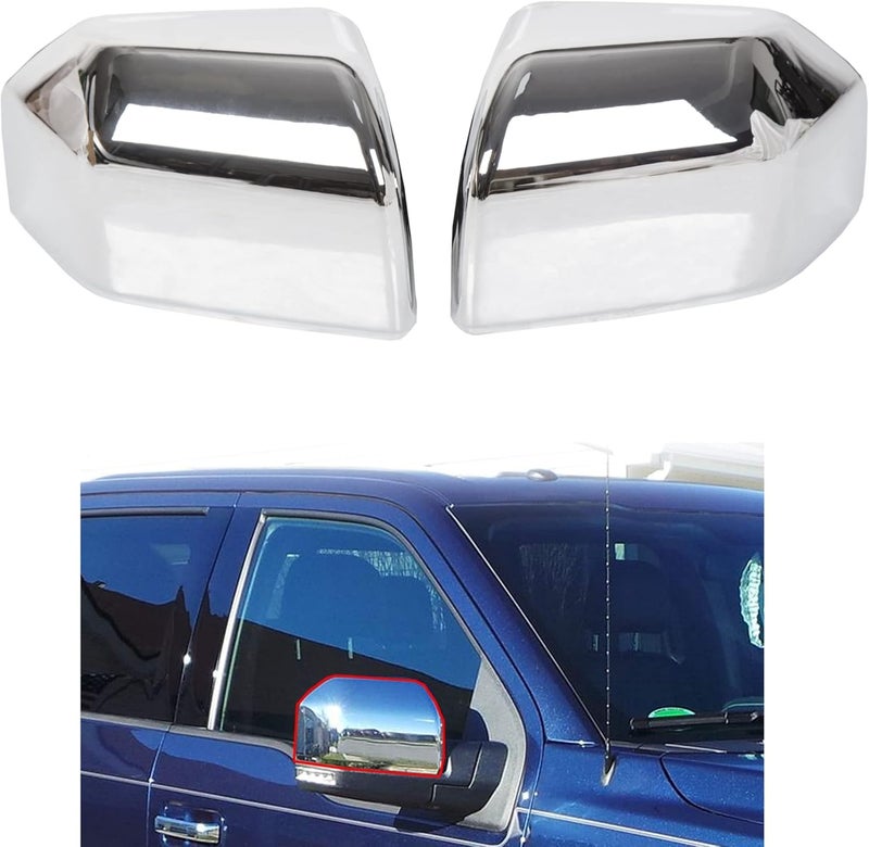 ECOTRIC Top Half Side Mirror Covers Compatible with 2015-2020 Ford F150 F-150 Driver/Passenger Side Chrome (2 pcs Mirror Cover Replacement) - Image 1