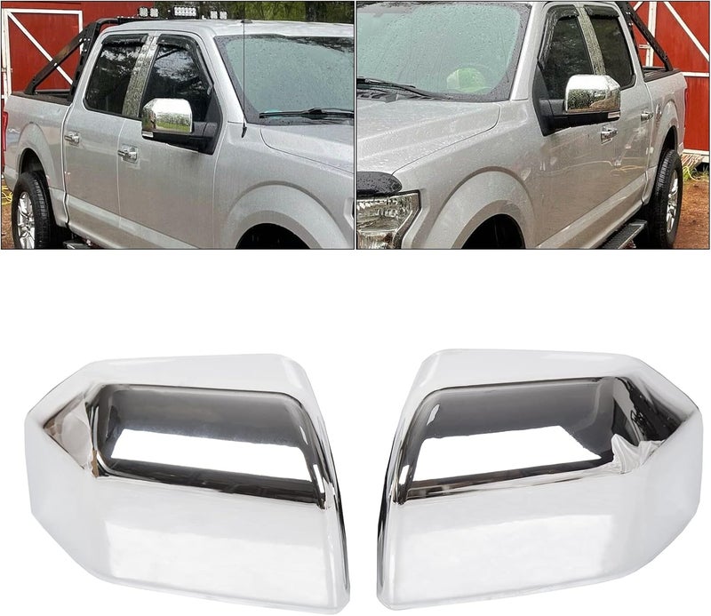 ECOTRIC Top Half Side Mirror Covers Compatible with 2015-2020 Ford F150 F-150 Driver/Passenger Side Chrome (2 pcs Mirror Cover Replacement) - Image 5