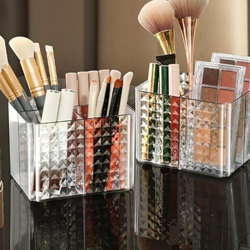 MosQuick® Clear Plastic remote stand for home mobile stand desk accessories phone holder stationery organiser pen stand Make up brush holder TV Remote Holder with 4 Compartments Desktop Storage Box - Image 3