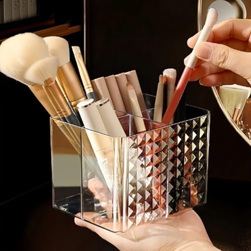MosQuick® Clear Plastic remote stand for home mobile stand desk accessories phone holder stationery organiser pen stand Make up brush holder TV Remote Holder with 4 Compartments Desktop Storage Box - Image 5