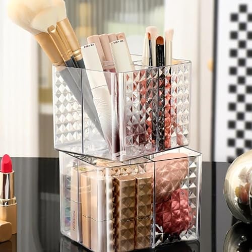 MosQuick® Clear Plastic remote stand for home mobile stand desk accessories phone holder stationery organiser pen stand Make up brush holder TV Remote Holder with 4 Compartments Desktop Storage Box - Image 4