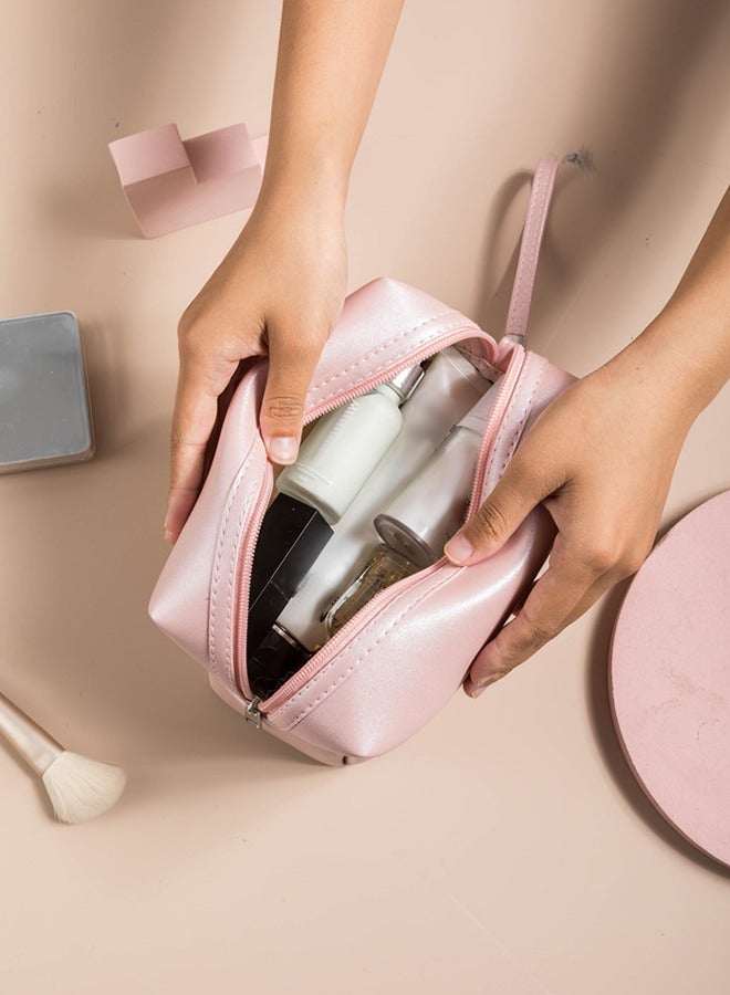 Travel-Friendly Wide Open PU Leather Cosmetic Bag and Makeup Organizer/Storage Case  ,Stylish Waterproof Makeup Bags for Women,silver - Image 4