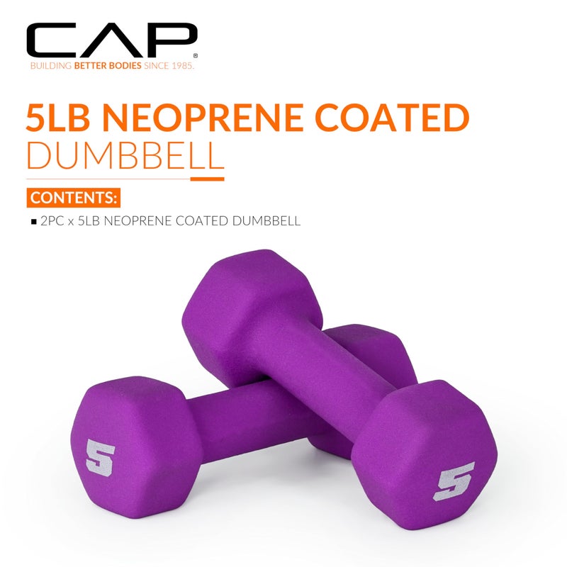 CAP Barbell Neoprene Dumbbell Weights, 5 lb Pair, Violet - Image 2