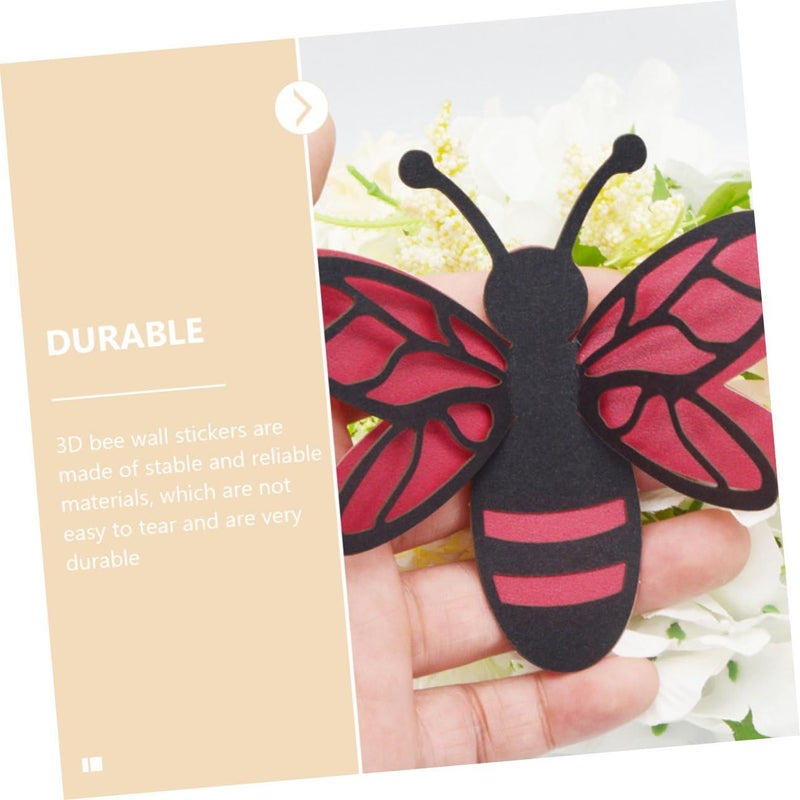 Double Layer 3D Bee Wall Stickers Set of 12 Removable Black Red Pearl Paper Decals - Image 5
