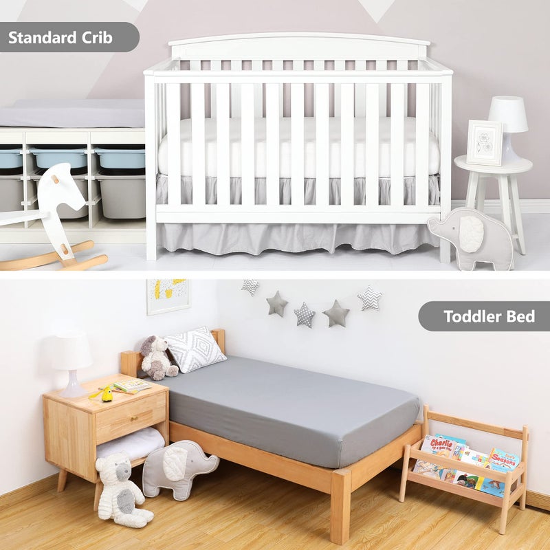 TILLYOU 2 Pack Fitted Crib Sheet Set - 100% Solid Standard Natural Cotton Toddler Bed Mattress Sheets,Standard 28”x 52”, White&Charcoal Gray - Image 2