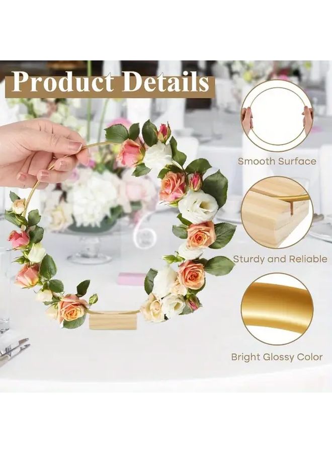 Golden Metal Floral Hoop Centerpiece Set With Wooden Stand Table Decor Wedding - Image 3