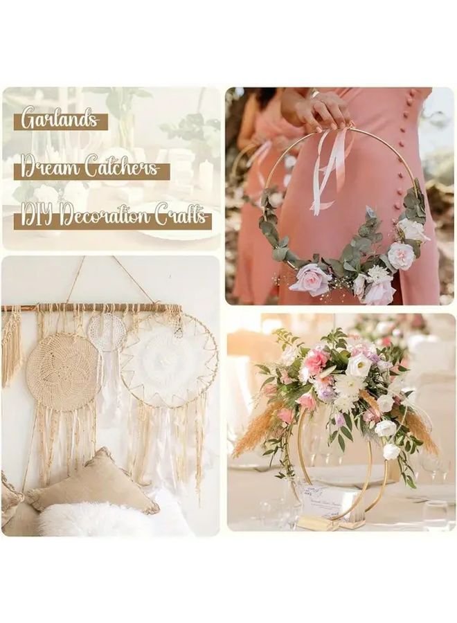 Golden Metal Floral Hoop Centerpiece Set With Wooden Stand Table Decor Wedding - Image 4