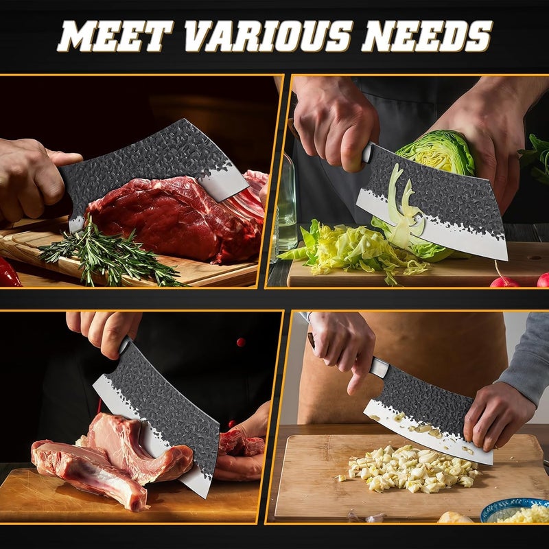 Huusk Cleaver Knife 7 inch - Hand Forged Butcher Knife for Meat Cutting, Japanese Chopping Knives, High Carbon Steel Vegetable Meat Cleaver for BBQ, Camping, Christmas Gifts for Men Women - Image 5