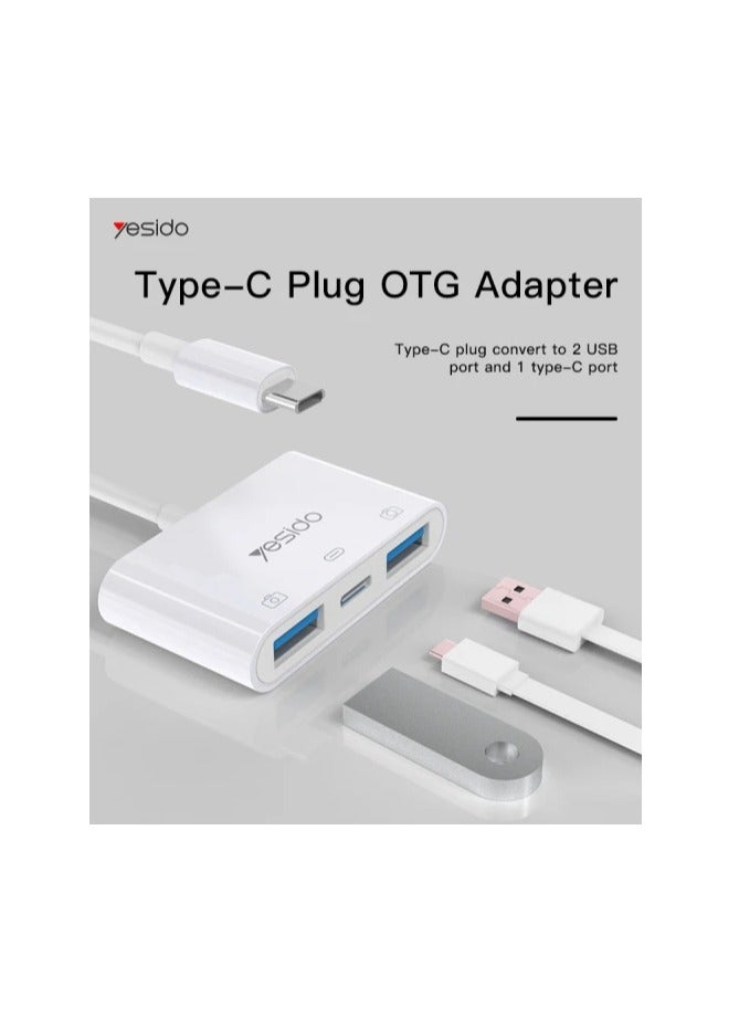 يسيدو محول USB-C 3 في 1 OTG من Yesido GS17 - منفذين USB 3.0 ومنفذ Type-C، ونقل البيانات، والشحن السريع PD، والتوصيل والتشغيل، ومتوافق مع محركات أقراص USB والفئران ولوحات المفاتيح والكاميرات - Image 2