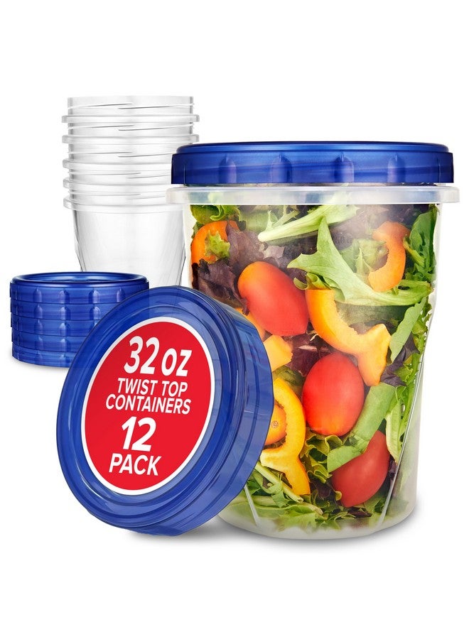 Stock Your Home Stock Your Home 32oz Plastic Containers with Twist Top Lids (12 Pack), Quart Freezer Containers with Airtight Lids for Leftover Food, Microwave and Dishwasher Safe - Image 1