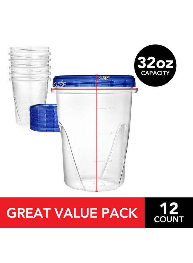 Stock Your Home Stock Your Home 32oz Plastic Containers with Twist Top Lids (12 Pack), Quart Freezer Containers with Airtight Lids for Leftover Food, Microwave and Dishwasher Safe - Image 2