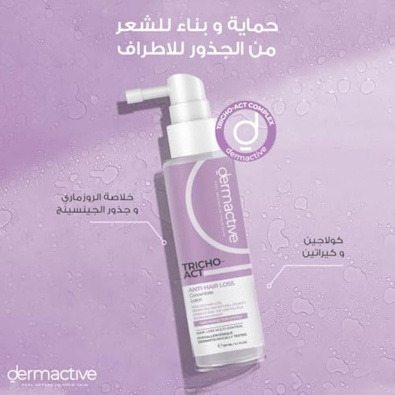 DERMACTIVE Tricho-Act Anti-Hair Loss Concentrate Lotion – 120ml Advanced Follicle Therapy, Strengthens Roots, Stimulates Growth, Reduces Hair Fall, Fragrance-Free, Leave-In No-Rinse Formula - Image 2