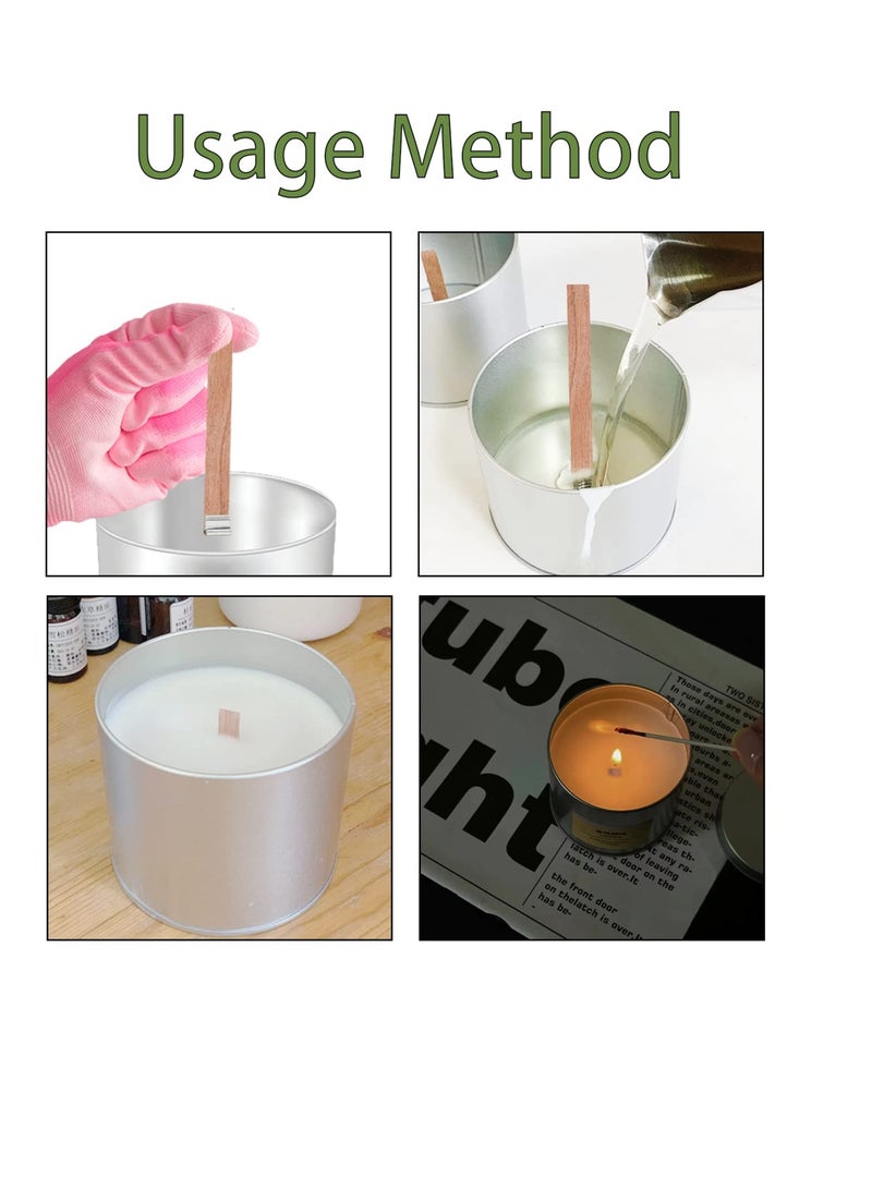 SYOSI 40 قطعة مجموعة فتائل خشبية لصنع الشموع، فتائل شمعية خشبية بدون دخان، 4 أحجام من أنوية الفتائل الخشبية الطبيعية مع 40 قاعدة حديدية لحامل الشموع المعطرة بدون دخان، لصنع الشموع والحرف اليدوية - Image 3