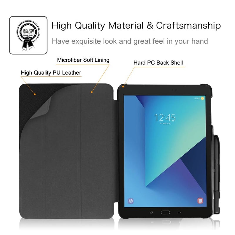 Fintie Slim Shell Case for Samsung Galaxy Tab S3 9.7, Super Slim Lightweight Stand Case with S Pen Protective Holder Auto Sleep/Wake for Tab S3 9.7 (SM-T820/T825/T827) 2017 Release, Black - Image 3
